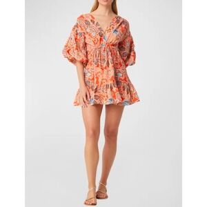 MISA Los Angeles Sari Dress Tangerine Flora NWT Size M